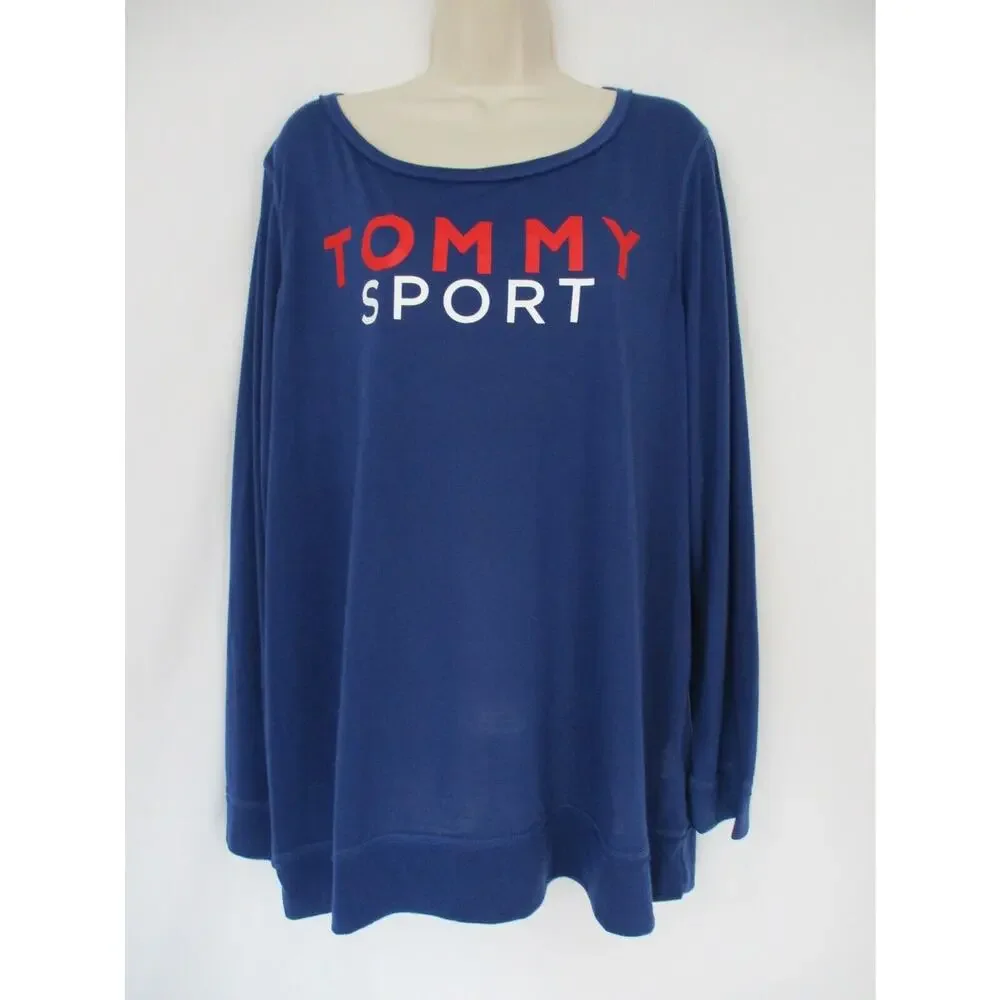Tommy Hilfiger Sport T-Shirt Womens 2X Logo Spellout Top Long Sleeve Retro Y2K - Picture 1 of 13